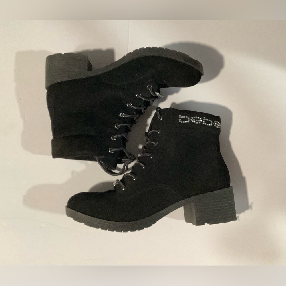 Bebe Black Lace Up Boots with Logo Detail